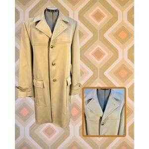 Vintage 70s Johnny Carson Long Tan Balmacaan Overcoat Trench Coat 44L